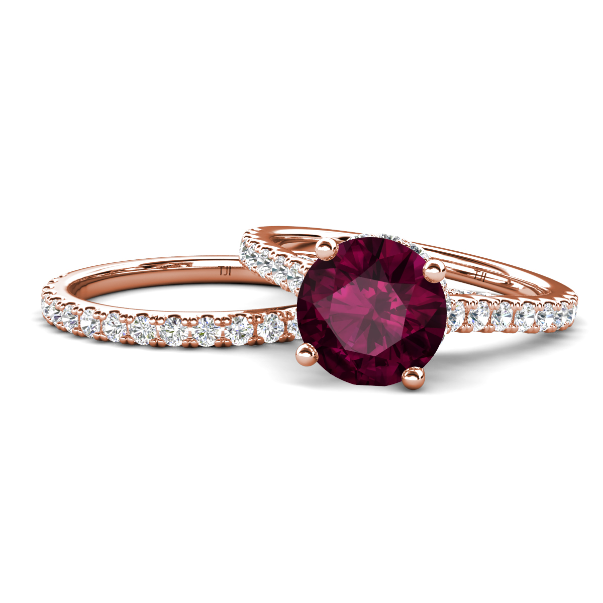 Kalina 2.23 ctw Rhodolite Garnet Accented Lab Grown Diamonds Bridal Set Ring  